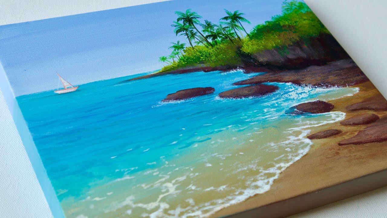 Beach Painting _ Sea _ Ocean Painting _ Seascape Painting in Acrylic