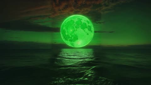 Green Moon Set Over The Ocean Screensaver, Live Wallpaper - 3 Hours