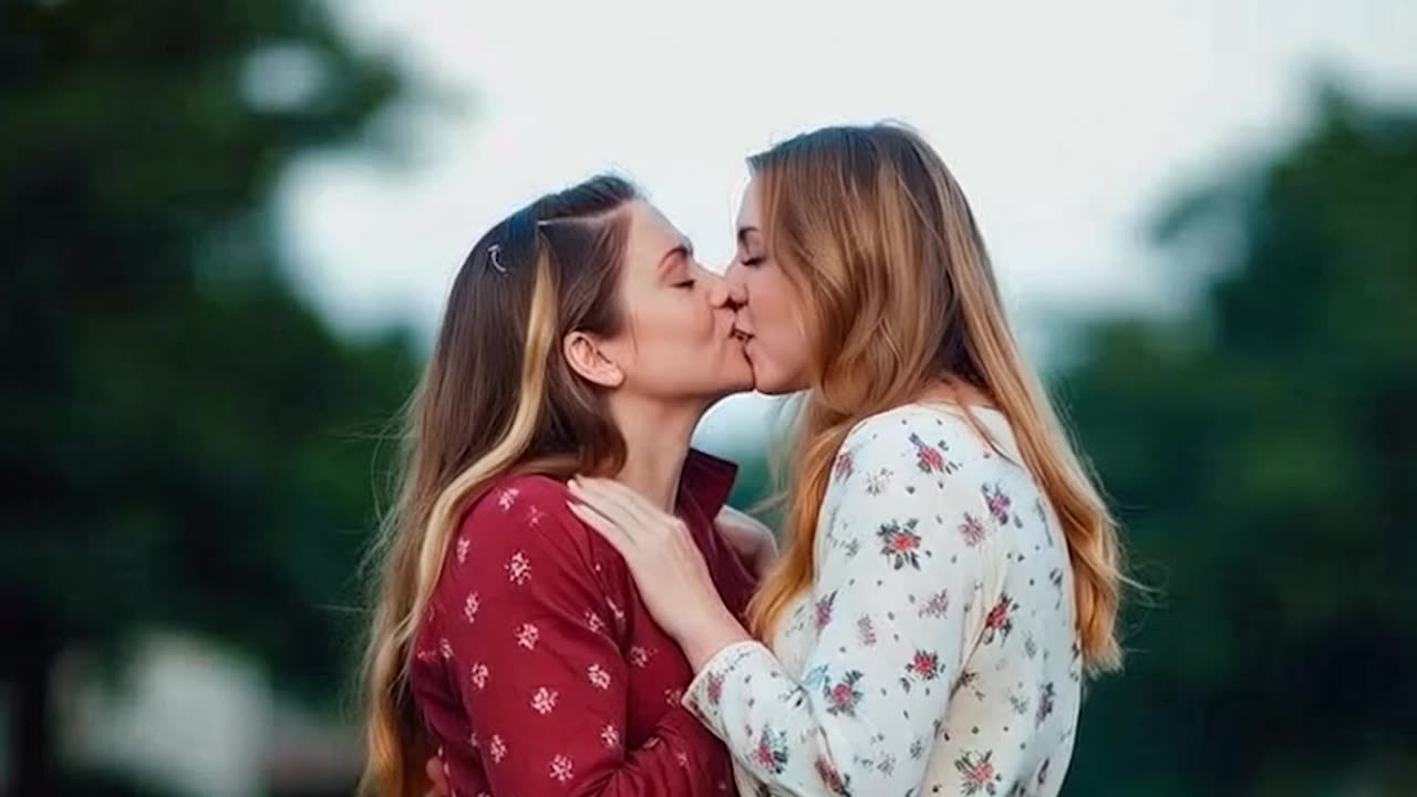 Cute girls couple kissing