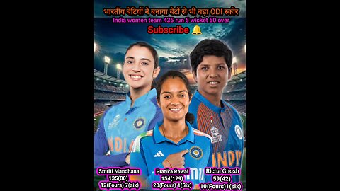 भारतीय बेटियों ने बनाया बेटों से भी बड़ा ODI स्कोर India women team 435 run 5 wicket 50 over