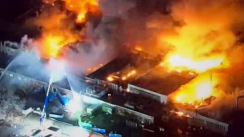 Aerial footage of the massive fire at SPS Technologies building in Abington