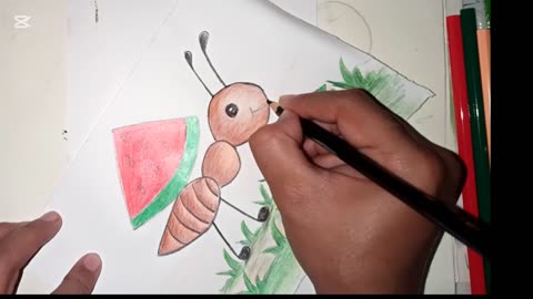 How to draw Ant | Ant & Watermelon drawing for kids