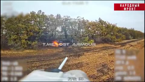 Russian FPV drone hits Ukrainian tank near Pokrovsk.