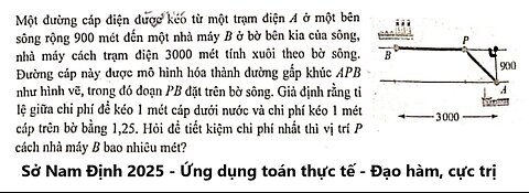 Sở Nam Định 2025: Một đường cáp điện được kéo từ một trạm điện A ở một bên | sông rộng 900