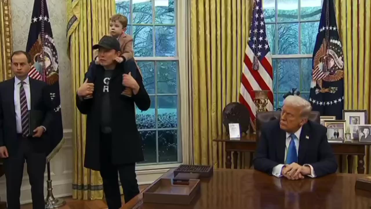 Elon Musk answers questions from the press with President Trump