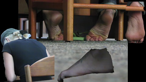 PREVIEW College Blonde Girl Green Sandals Candid Tattooed feet Scrunching and soles (headshot)