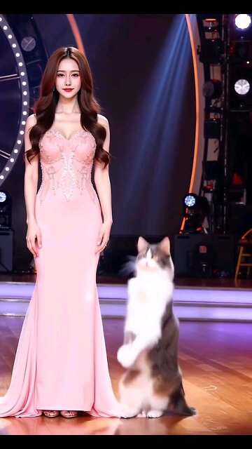 girl make cat show