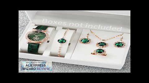 6PCS Set Green Luxury Quartz Watch Women Ring Necklace Earring Rhinestone Fashion Review