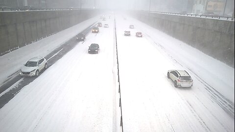 Great blizzard Montreal 18 February 2025 Canada - highway traffic