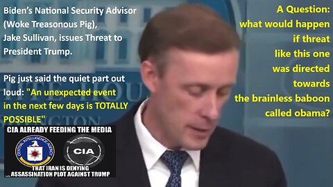 Biden’s National Security Advisor (Woke Treasonous Pig), Jake Sullivan, issues Threat to President Trump. Pig just said the quiet part out loud: "An unexpected event in the next few days is TOTALLY POSSIBLE"