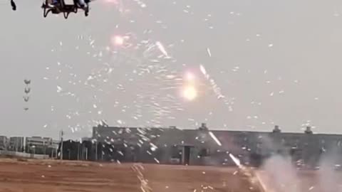 Chinese robot dog vs drone firework fight