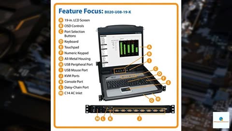 Tripp Lite B020-U08-19-K 8-Port Console KVM Switch w/ 19" LCD & 8 PS2/USB Combo Cables, Black