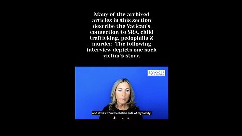 The Vatican's Connection to SRA, Child Trafficking, Pedophilia and MURDER !!!