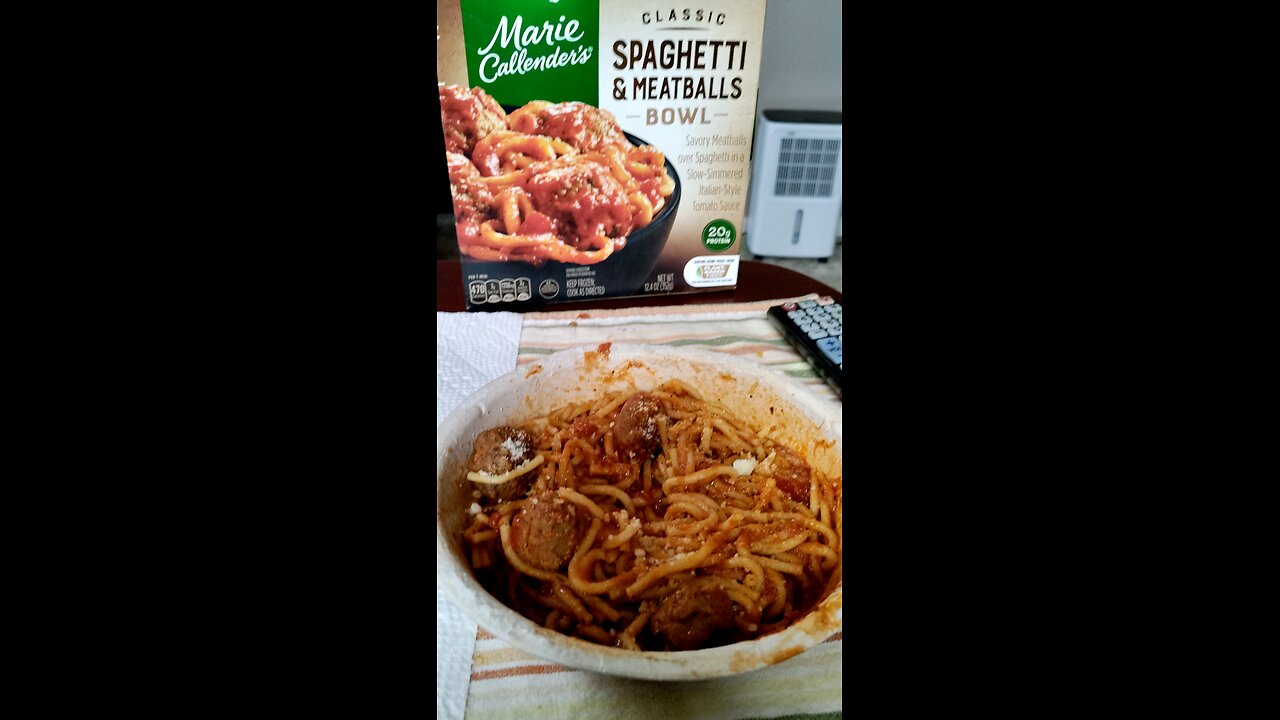 Eating Marie Callender's Classic Spaghetti & Meatballs Bowl Dbn, MI, 1/20/25