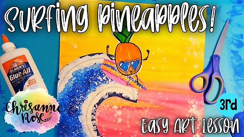 Surfing Pineapples! Part 3 Hokusai/Sunset Painting Easy Art Lesson for Homeschools and Classrooms