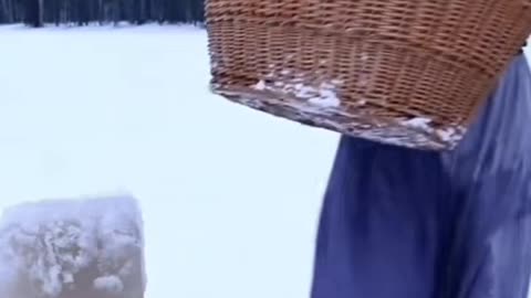 An interesting moment, she is in the icy and snowy wilderness.