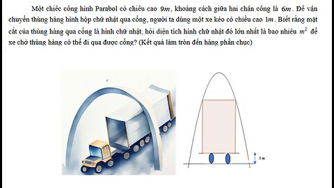 Toán 12: Một chiếc cổng hình Parabol có chiều cao9m , khoảng cách giữa hai chân cổng là 6m