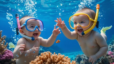 Cute Babies Underwater: Snorkeling with Colorful Fish! 🌊👶🐟