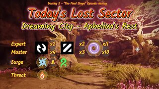 Destiny 2: 2-4-25 Aphelion's Rest is the Lost Sector. Arc/Strand Surge.