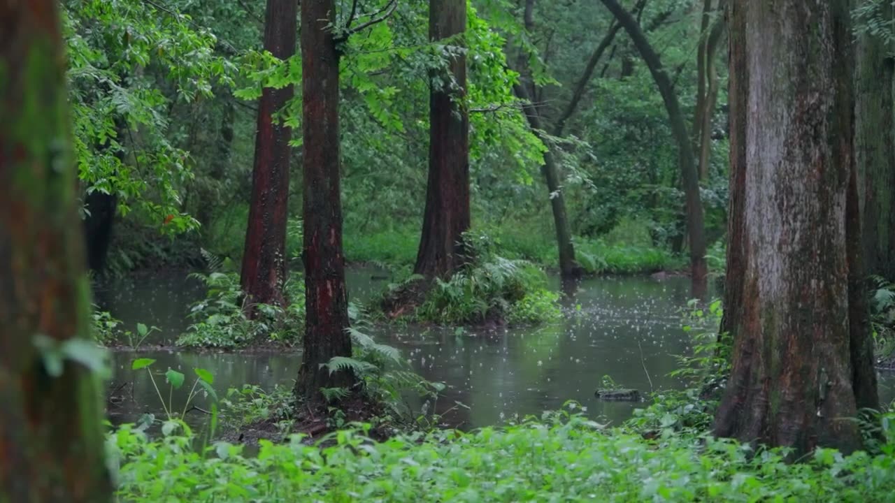 The beautiful forest is raining