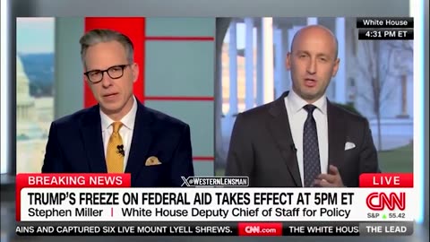 ⚡Stephen Miller continues to baffle the combative Jake Tapper on the spending freeze.