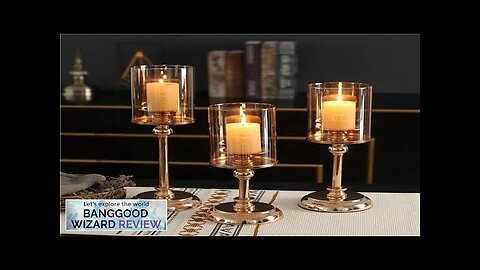 Golden Glass Candle Holders for Pillar Candle Candlestick for Dining Coffee Table Review