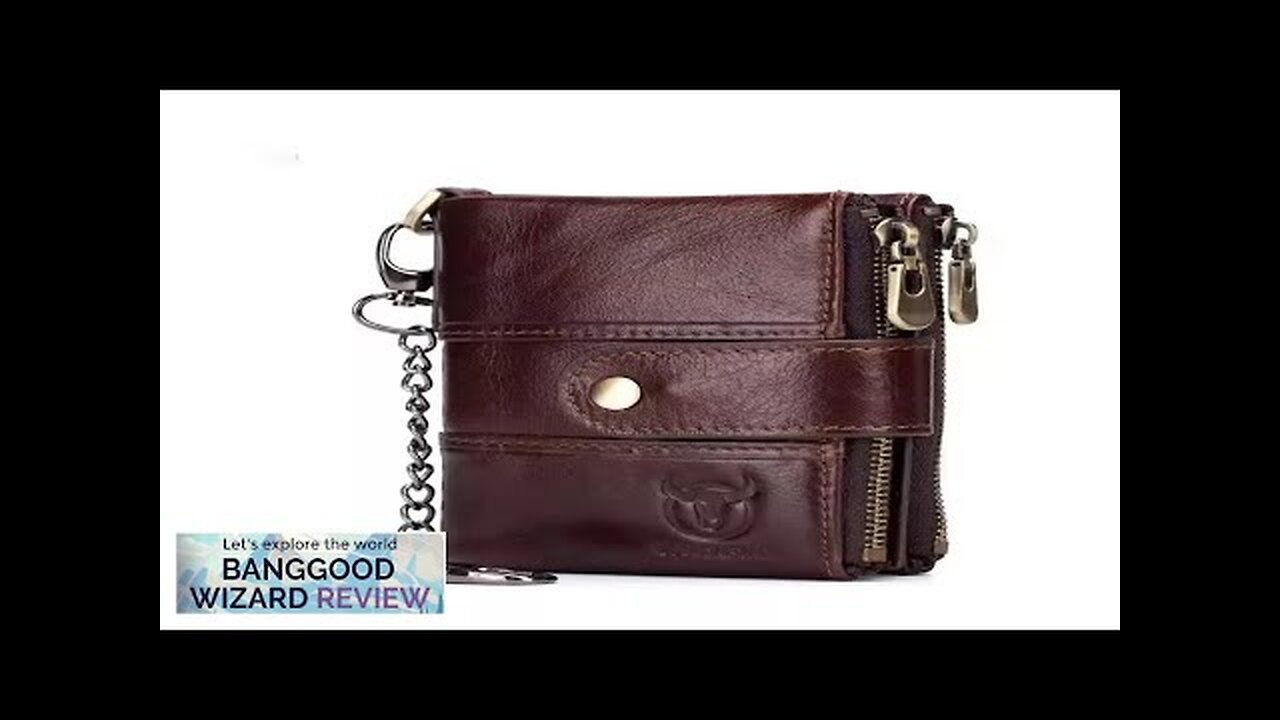 Bullcaptain Cow Leather Men Short Wallet with Chain Business Retro Double Zipper Review