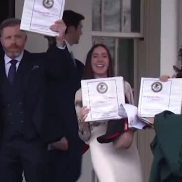 A group of 𝕏 Journalists leave the White House holding Phase 1 of the Epstein Files