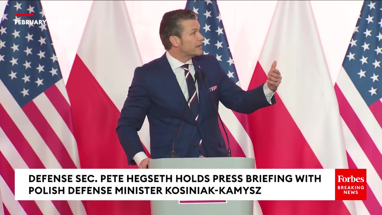 Hegseth Discusses Poland's Shared Commitment To 'Hard Power' At Press Briefing With Defense Minister