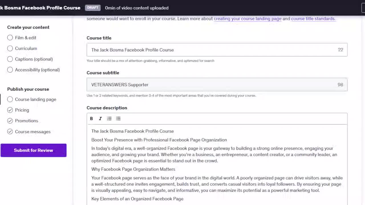 The Jack Bosma Facebook Profile Course