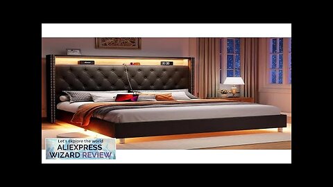 Bed Frame Upholstered with Charging Station Headboard Storage Activated Night Light No Review