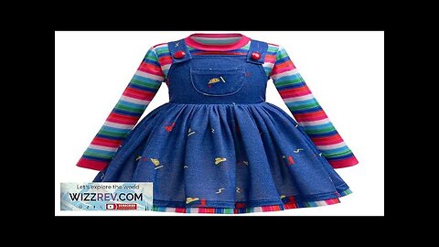 Horror Movie Chucky Doll Cosplay Costume For Kids Striped Top+Print Suspender Dress Review