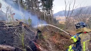 Firefighters battle wildfires sweeping through Japan's Ofunato