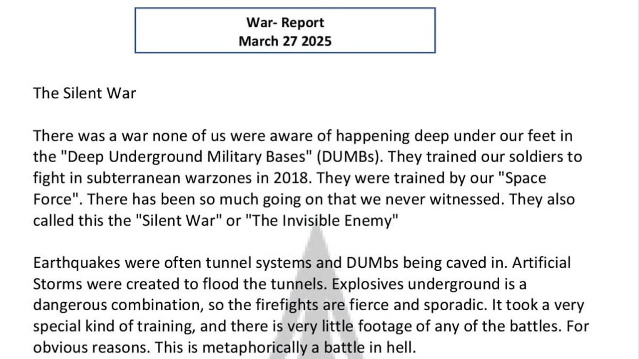 WAR REPORT - MARCH 27 2025 - THE SILENT WAR