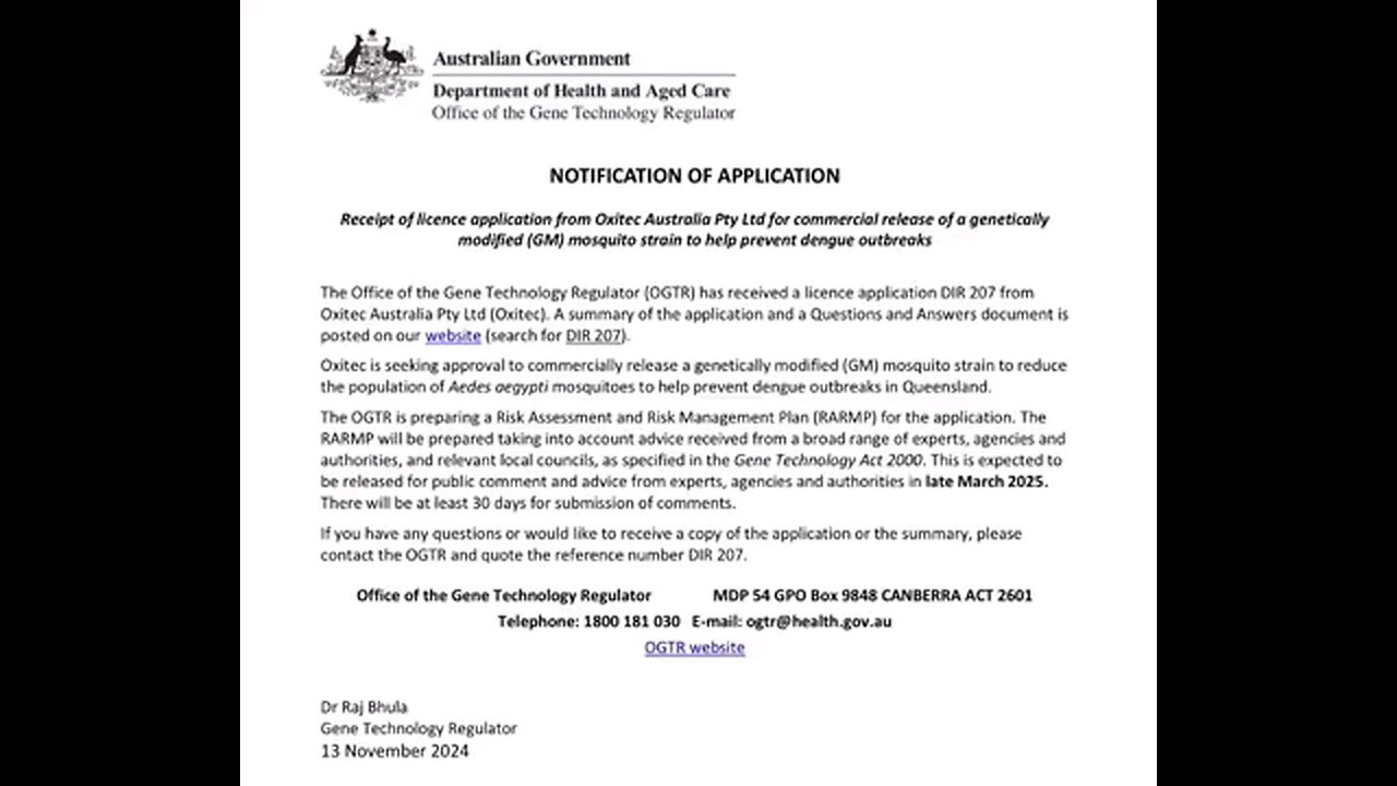 Australian Government Wants To Release GM Mosquitoes In Queensland