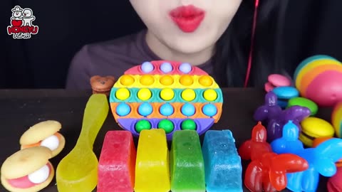 ASMR | Colorful Rainbow Gummies | Mini Macarons & Chocolate for Ultimate Relaxation