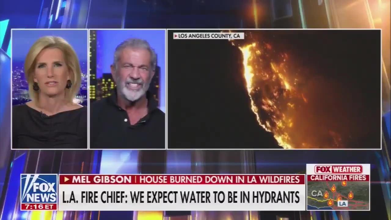 Mel Gibson drops bombshell on Fox News, accusing the California state government of starting fire