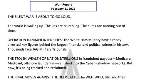 WAR REPORT - FEBRUARY 21 2025 - THE SILENT WAR IS ABOUT TO GO LOUD