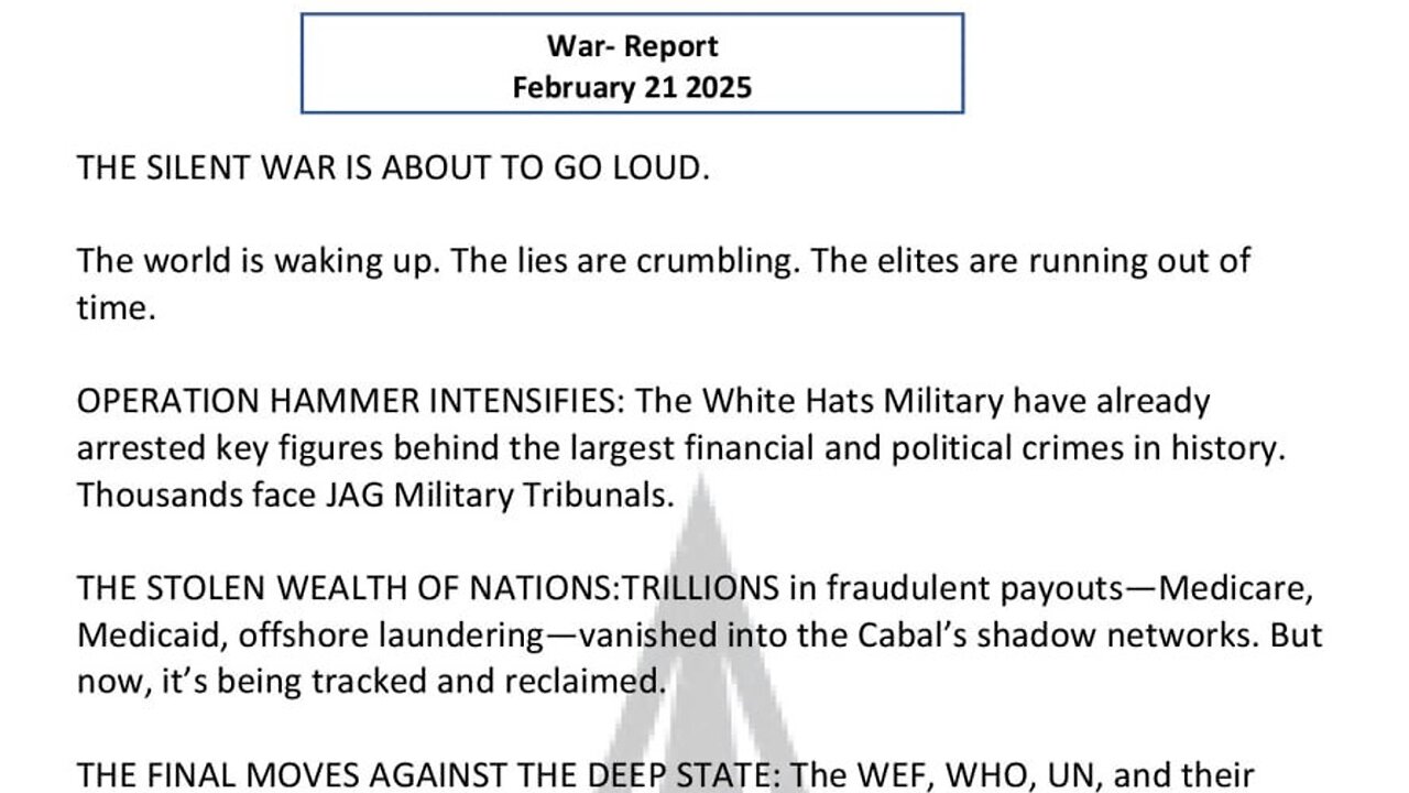 WAR REPORT - FEBRUARY 21 2025 - THE SILENT WAR IS ABOUT TO GO LOUD