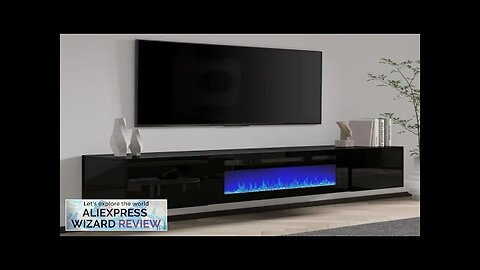 Floating TV Stand with 36" Electric Fireplace High Gloss Finish Wall Mounted Review