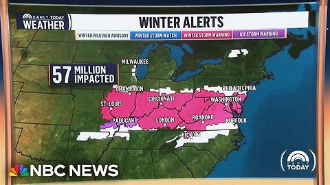 57 million impacted by snow and ice, with winter storms warnings from St. Louis to Washington