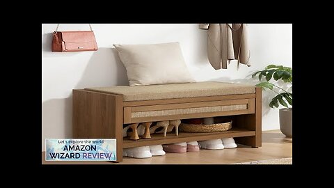 SICOTAS Rattan Shoe Bench Entryway Bench with Storage Drawer and Linen Seat Review