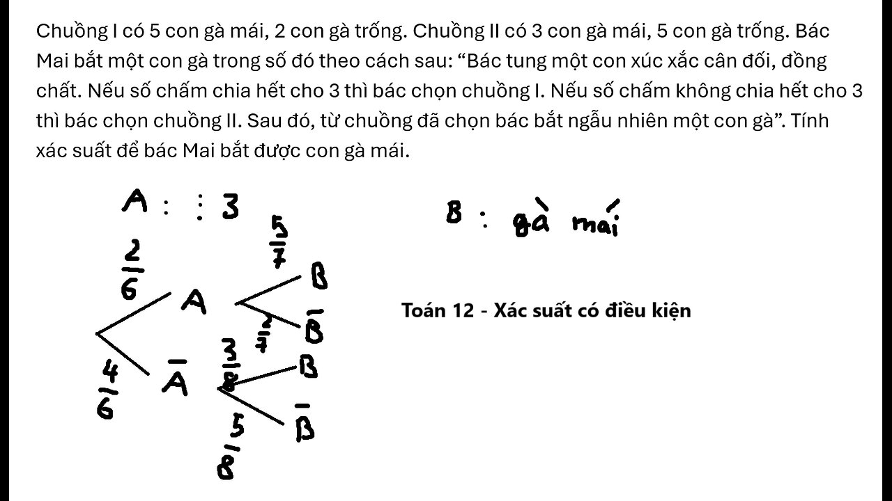 Chuồng I có 5 con gà mái, 2 con gà trống. Chuồng II có 3 con gà mái, 5 con gà trống