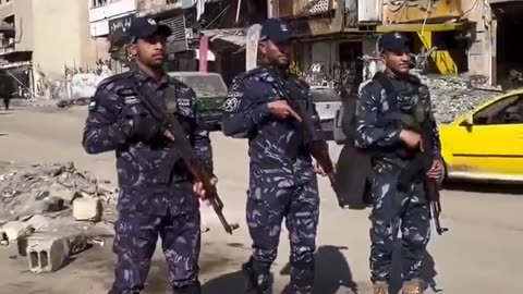 Hamas police forces are deployed in northern Gaza on the second day of the ceasefire. crazy