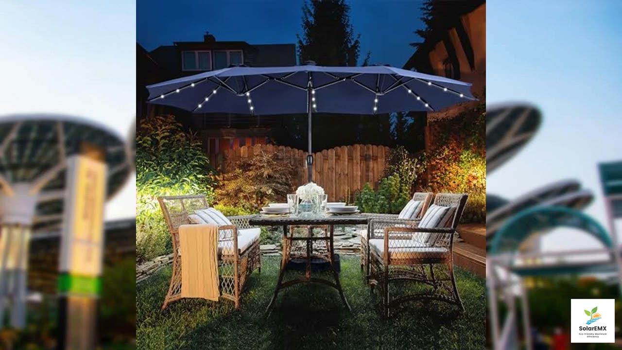 HERA'S PALACE 15 ft Patio Umbrella with 36 LED Solar Lights