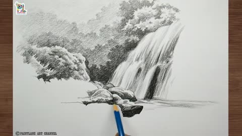 How to draw waterfalls in a scenery art || Pencil Sketching and Shading