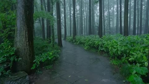 The beautiful park is raining