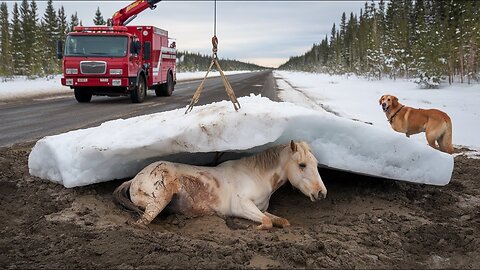 A Golden Retriever begs an old man to save a horse trapped under ice, showing true mercy PSN Exp.