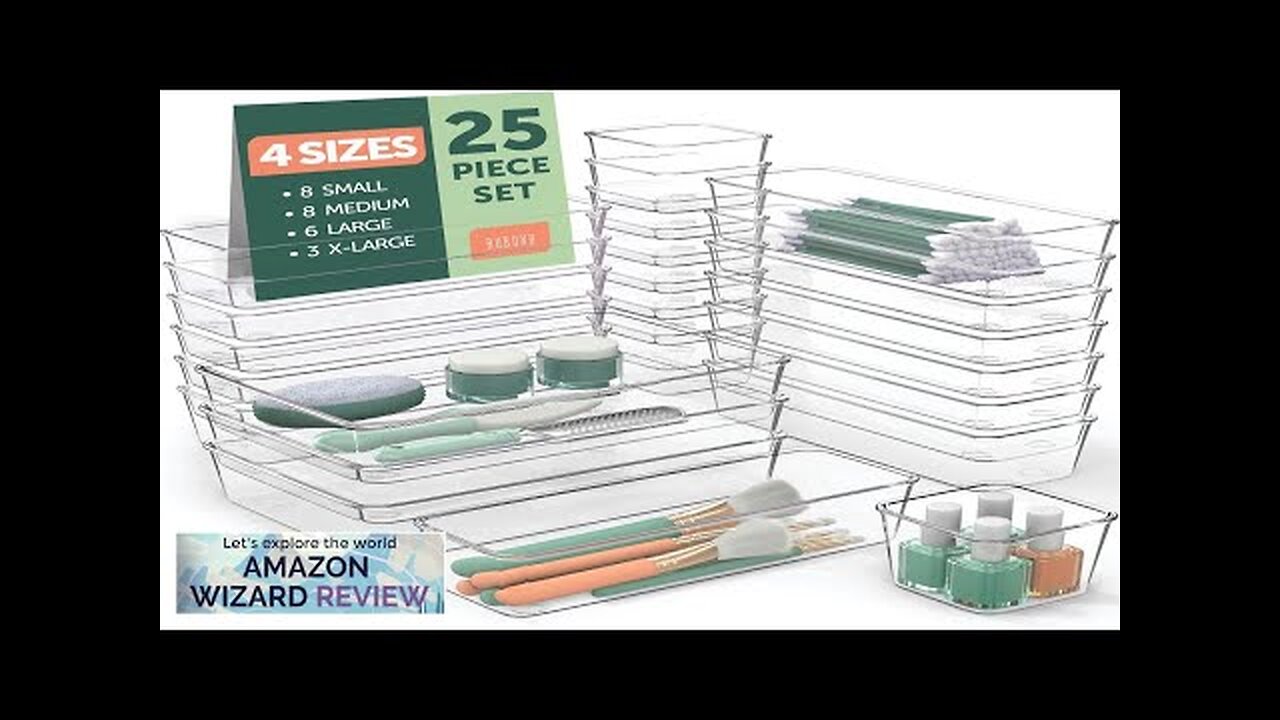 25 PCS Clear Plastic Drawer Organizers Set 4 Sizes Clear Drawer Organizers Review