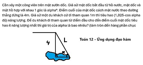 Toán 12: Cần xây một công viên trên mặt sườn dốc. Giả sử mặt dốc bắt đầu từ hồ nước, mặt dốc